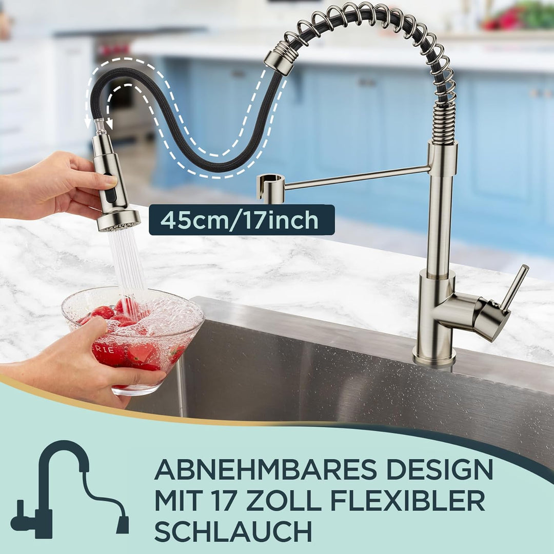 FORIOUS Wasserhahn Küche, Mischbatterie Küche Ausziehbar Brause, Einhebelmischer Küchenarmatur Spüla