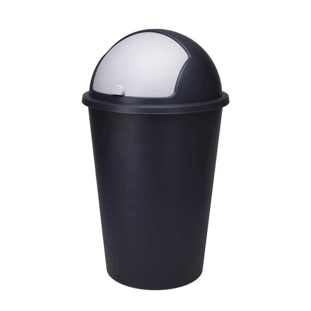 Spetebo XL Abfalleimer mit Schiebedeckel schwarz - 50 L - Runder Mülleimer mit Kuppel Deckel - Kosme