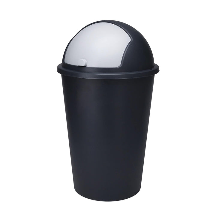 Spetebo XL Abfalleimer mit Schiebedeckel schwarz - 50 L - Runder Mülleimer mit Kuppel Deckel - Kosme