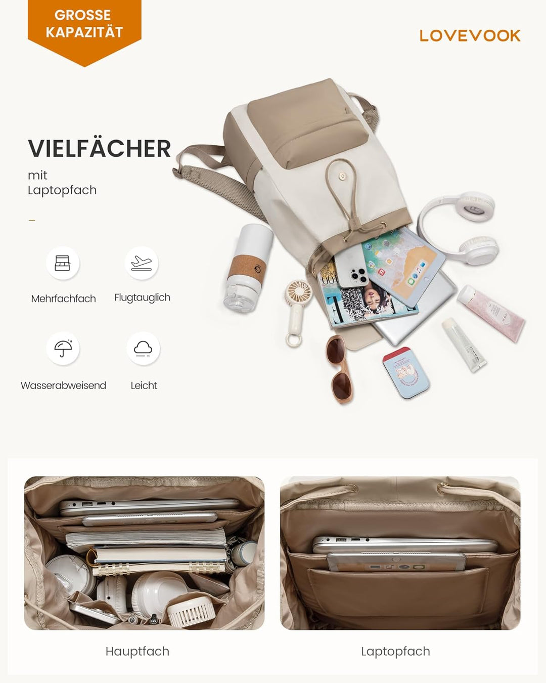 LOVEVOOK Rucksack Damen, Schulrucksack Teenager Wasserdicht Mädchen Leichter Schultasche Backpack mi