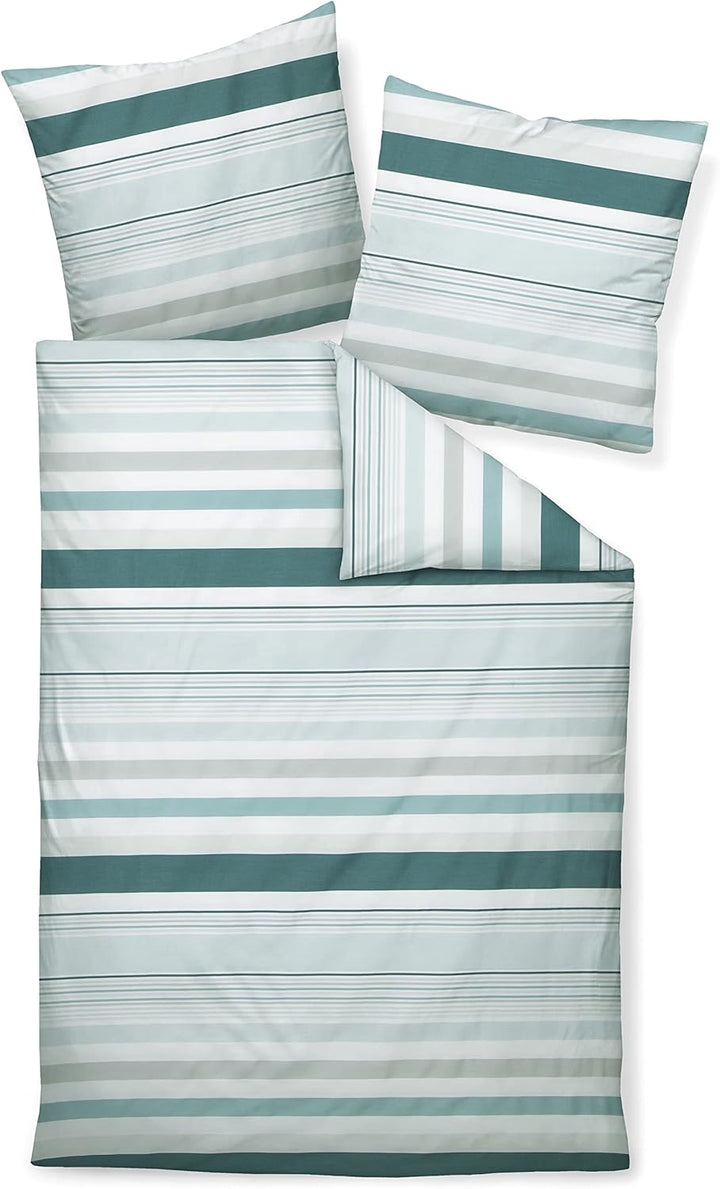 Janine Bettwäsche Mako-Satin J. D. 200x200 + 2X 80x80 cm grünblau Salbei