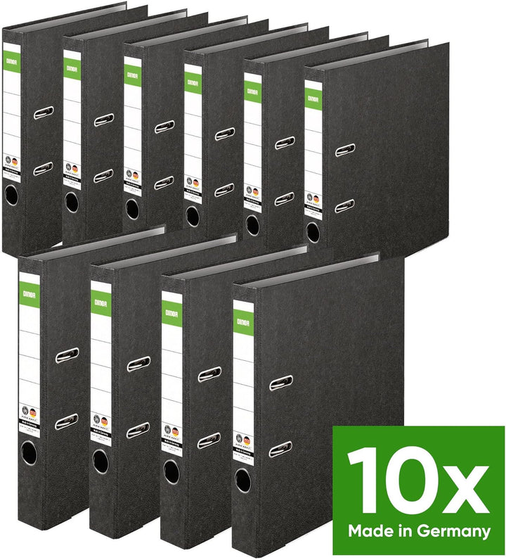 Original DINOR Ordner-Wolkenmarmor-Recycling - Made in Germany. 10er Pack 5 cm breit DIN A4 schwarz