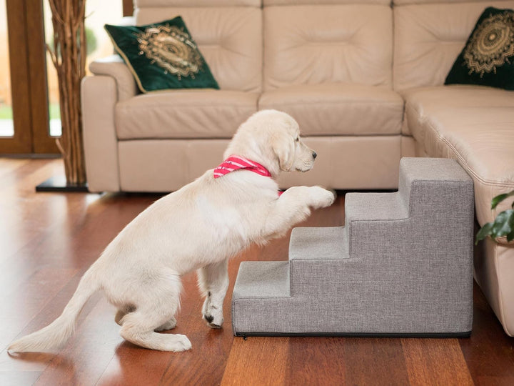 PillowPrim Tiertreppen Einganghilfe Kleinere Hunde Stufen Rampe Katzentreppe 4 Stufen Gross Grau Höh