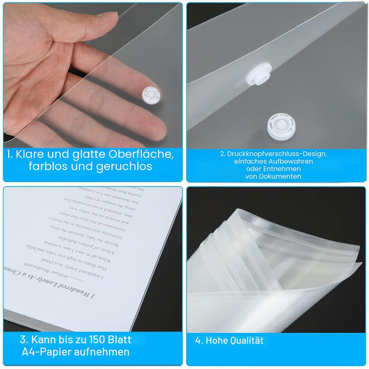 GOYADA 48 Stück Dokumententasche A4 Transparent, Dokumententasche mit Druckknopf aus Polypropylen, D