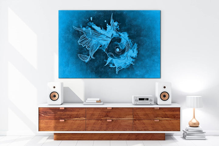 deyoli Zeichnung eines Koi Karpfen Format 80x60 Effekt: Monocrome Blau als Leinwandbild, Motiv ferti