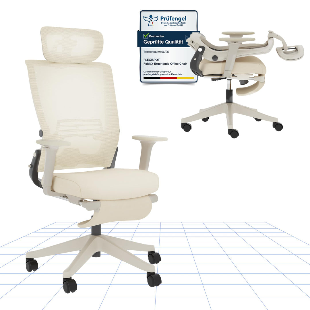 FLEXISPOT Ergonomischer Bürostuhl, Foldex, klappbarer Bürostuhl für Kleine Räume mit Lendenwirbelstü