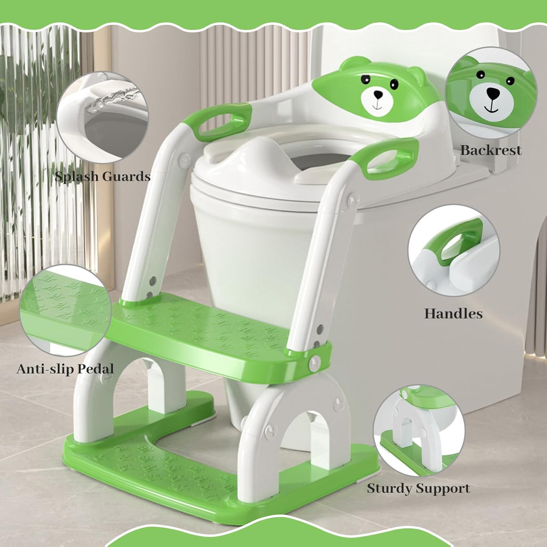 8-fach höhenverstellbarer 2-in-1 Toilettensitz Kinder mit Treppe, Klappbarer Tritthocker mit Spritzs