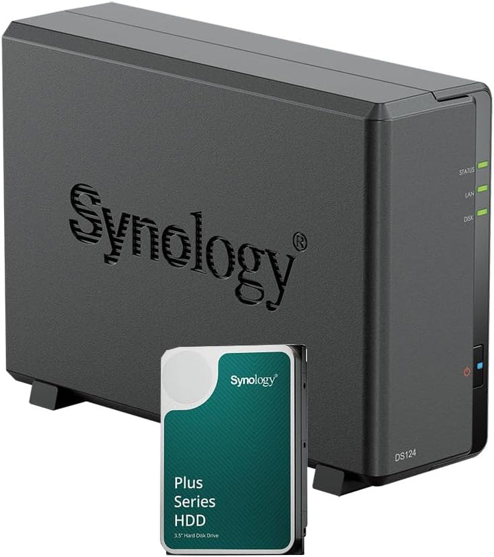 Synology DS124 NAS-Bundle 1 GB mit 1 Synology Festplatte 12 TB HAT3300, unmontiert, Schwarz