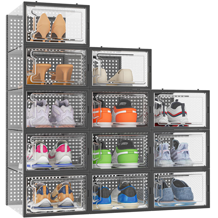 HOMIDEC Schuhboxen, 12er Pack Schuhboxen Stapelbar Transparent, Schuhorganizer Schuhaufbewahrung, Sc