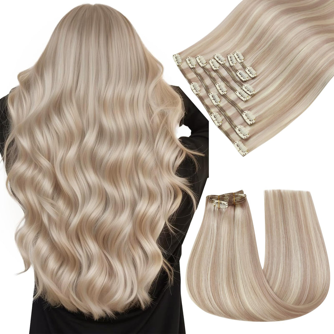 Easyouth Echthaar Extensions Clip in Blond Haarverlangerung Clip Echthaar Remy 22 Zoll 120g Clip in