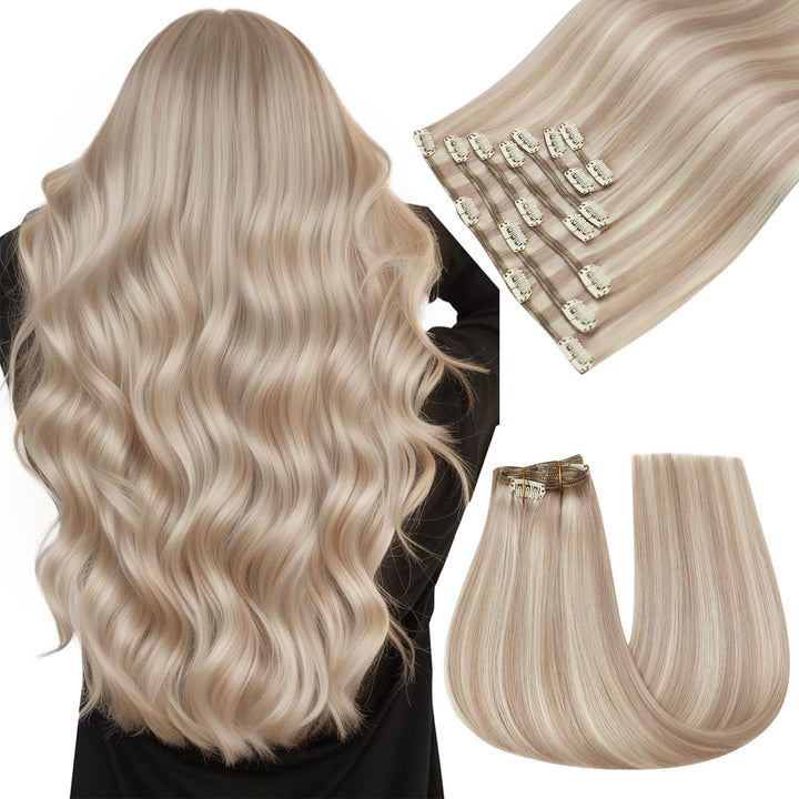 Easyouth Echthaar Extensions Clip in Blond Haarverlangerung Clip Echthaar Remy 22 Zoll 120g Clip in