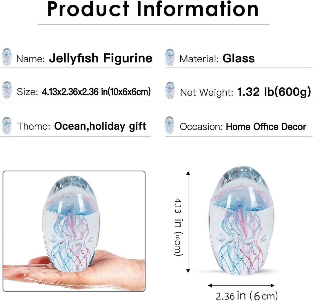 EUSTUMA Handgeblasenes Glas Quallen Figur Ornament, Meerestier Ornament für Aquarium Aquarium, Meere