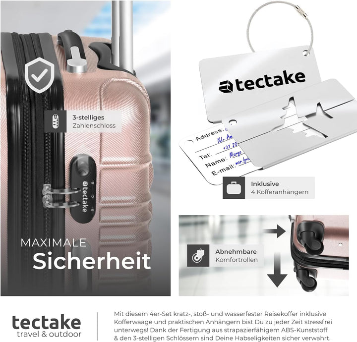 tectake®, 4tlg. Hartschalenkoffer Set, Reisekoffer Set mit Rollen, Hartschale aus ABS, Koffer Set mi