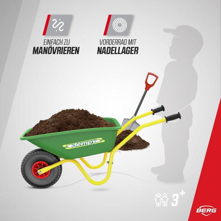 BERG Dempy Schubkarre Kinder Grün/Gelb, Kinderschubkarre, Belastbar bis 40kg, Robust, Langlebig & St