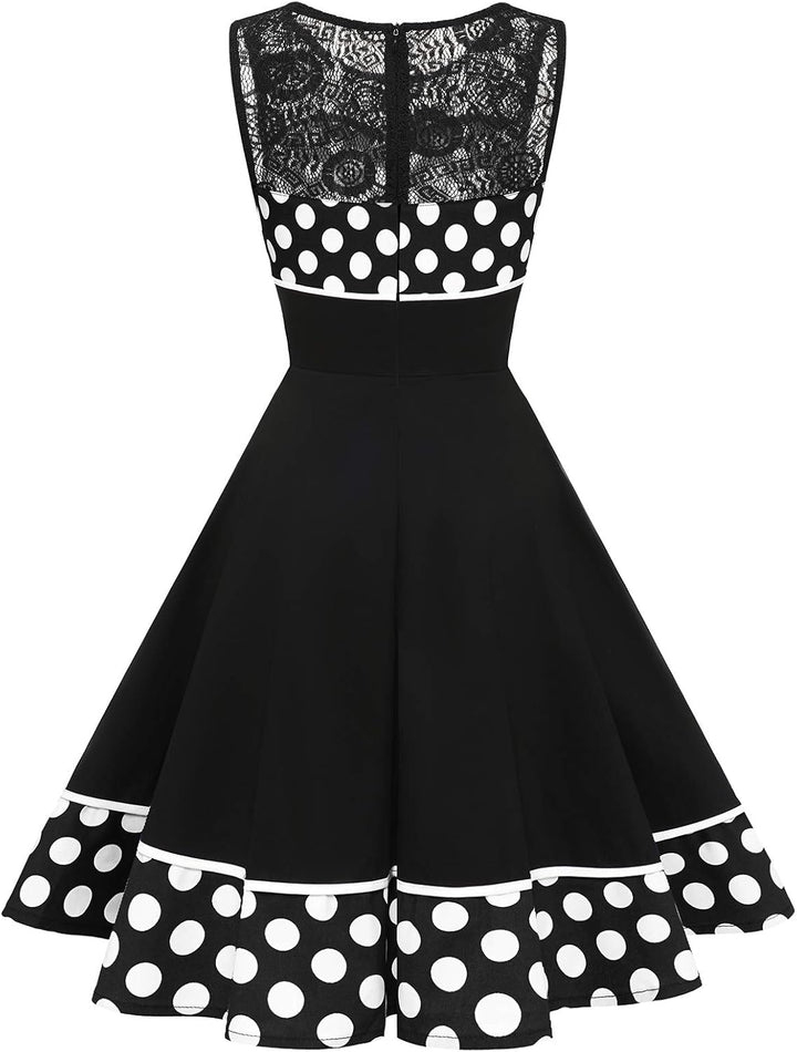 Bbonlinedress Damen Cocktailkleid Rockabilly Spitzenkleid 50er Retro Vintage Faltenrock Elegant Ärme