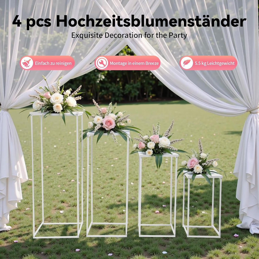 4 Stück Blumensäule Metall Hochzeitsvase Blumensäule Quadratisch Pflanzensäule Dekosäule Blumenhocke