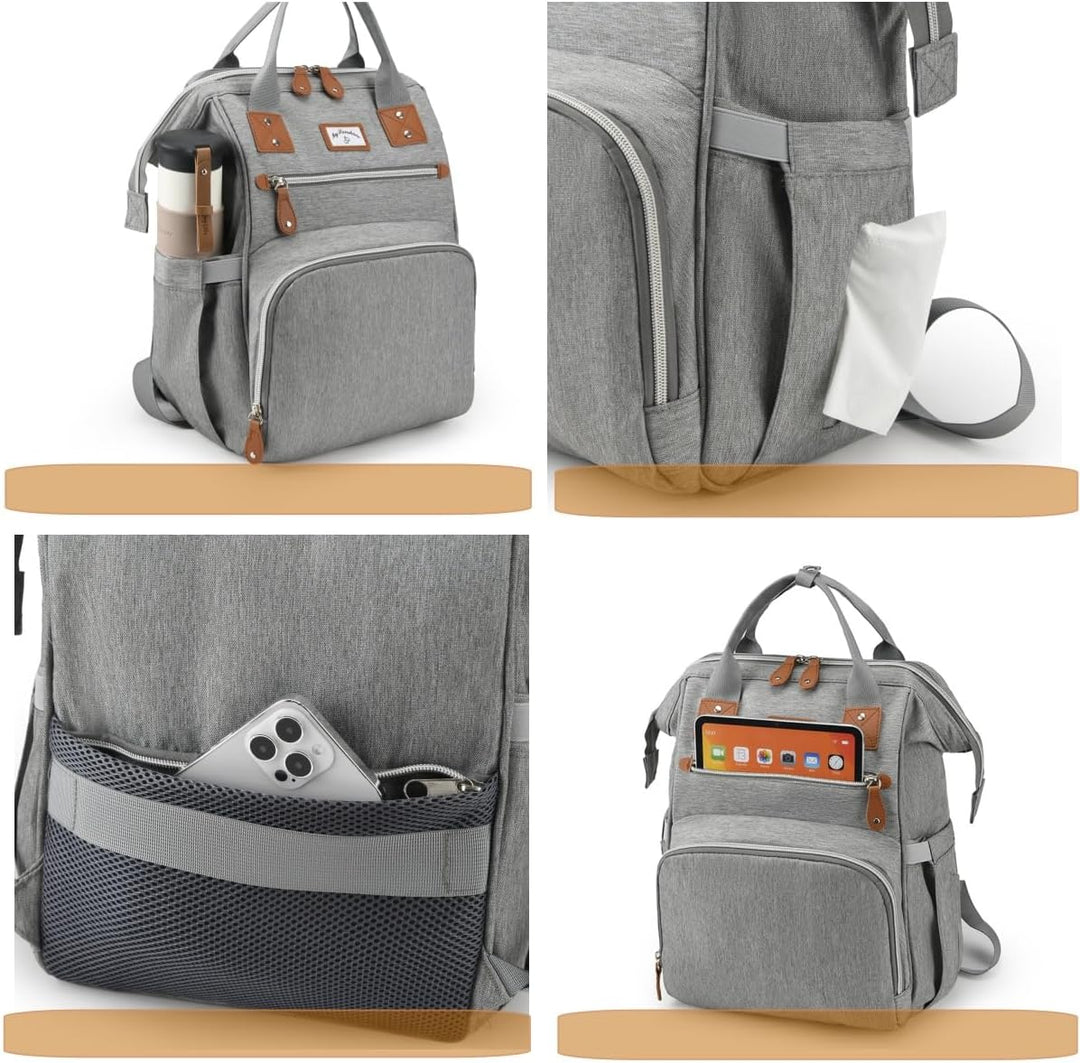 Wickelrucksack Gross inkl Wickelunterlage & Kühltasche, Modische Wickeltasche mit viel Stauraum, Was