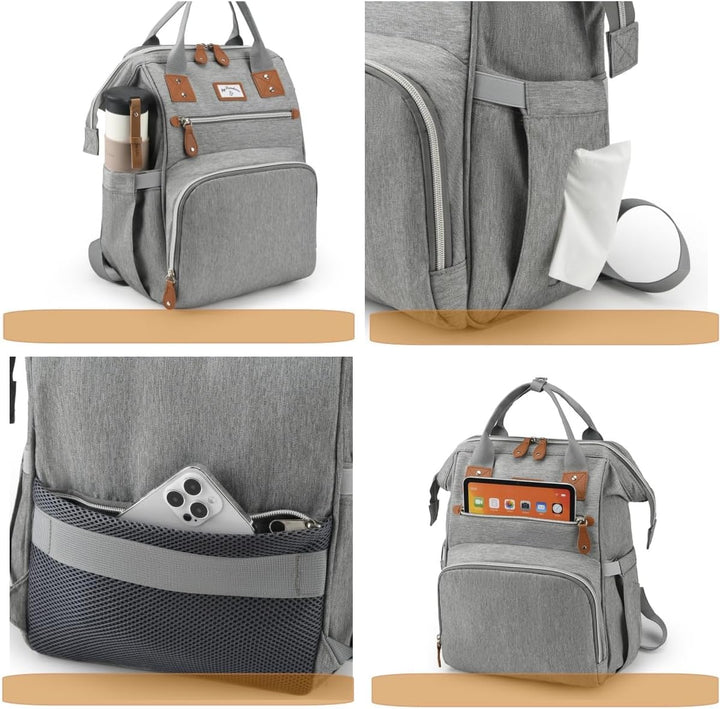 Wickelrucksack Gross inkl Wickelunterlage & Kühltasche, Modische Wickeltasche mit viel Stauraum, Was