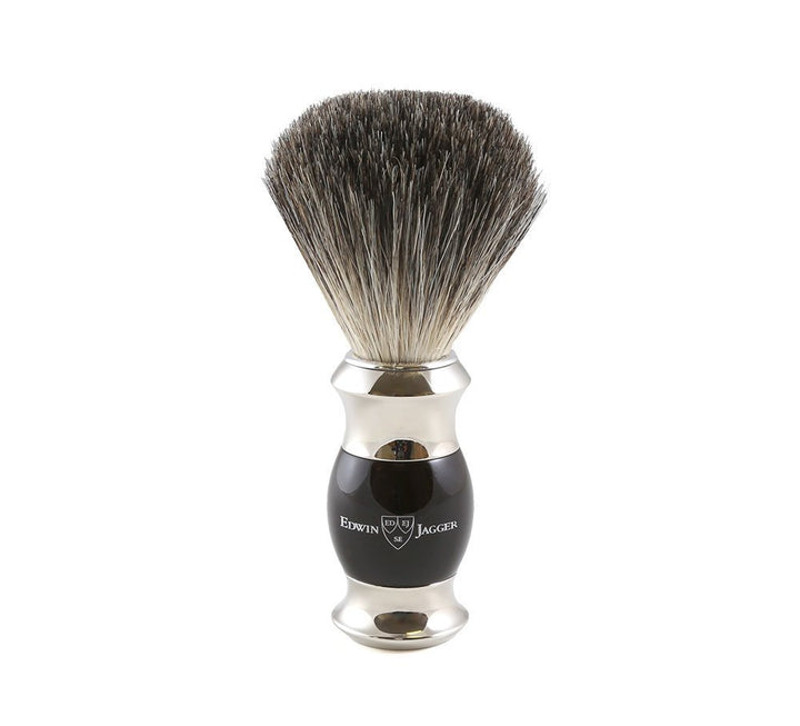 Edwin Jagger Pure Badger Dachshaar-Rasierpinsel - Ebenholzimitatgriff, Ring und Endkappen vernickelt