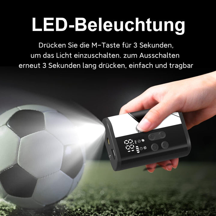 Woowind P101 Ballpumpe Elektrisch mit 12 PSI, 4000mAh Power Bank, LED Licht, Auto-Stop, für Fussball