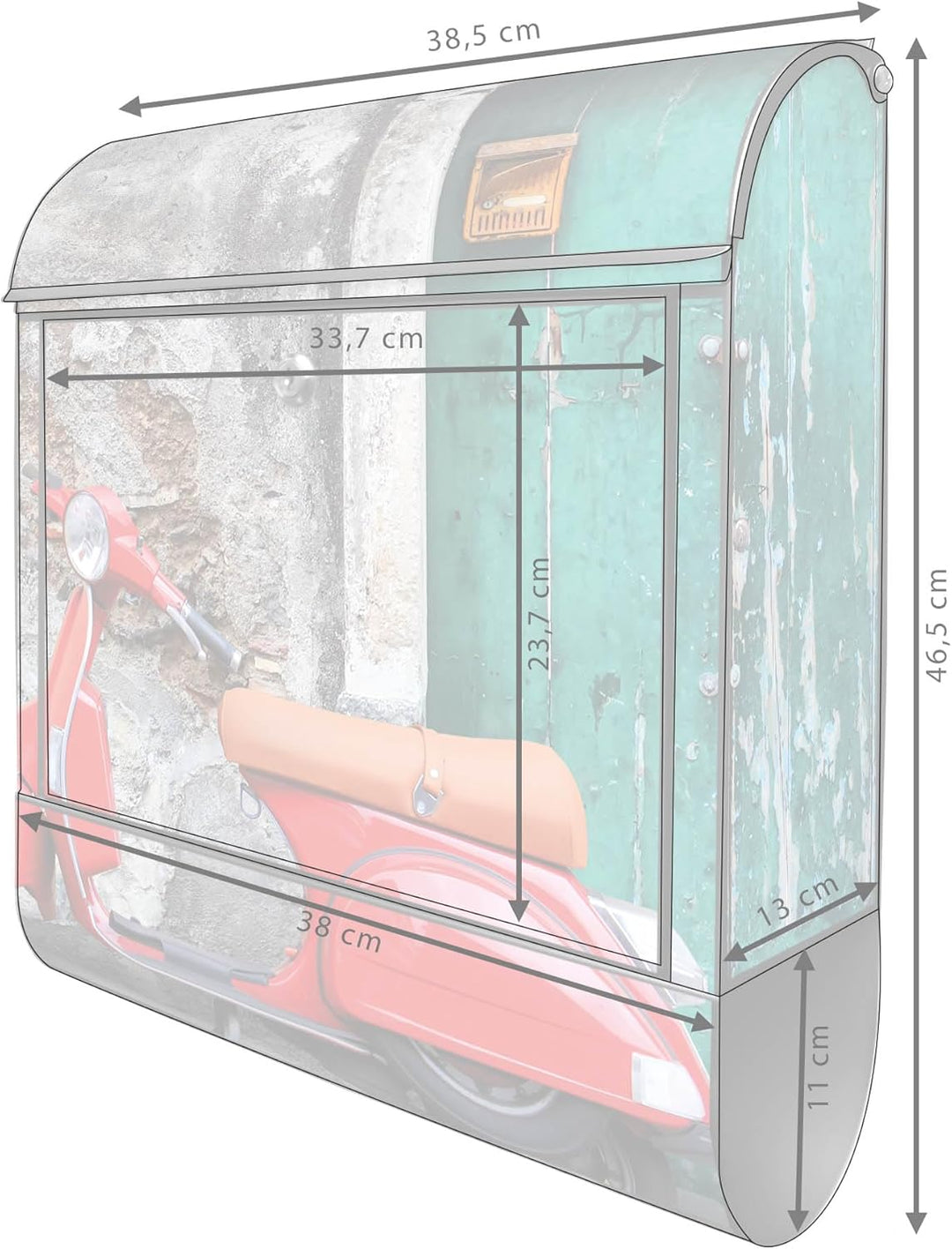 banjado® Design Briefkasten mit Motiv Italienischer Roller 39x47x14cm & 2 Schlüssel - Briefkasten St