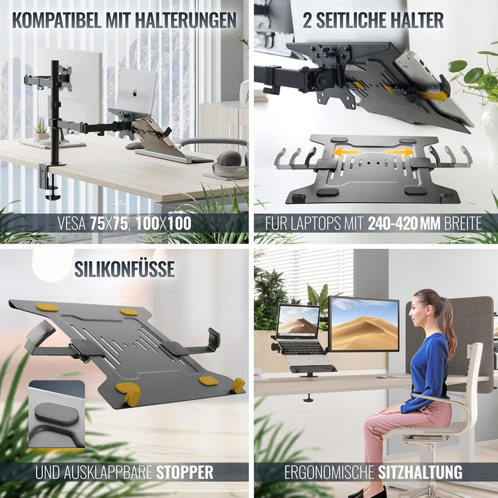 RICOO Laptophalter, CZ3028, Lap Desk, Einstellbar, Monitorhalterung, Laptop Tray, VESA 75x75/100x100