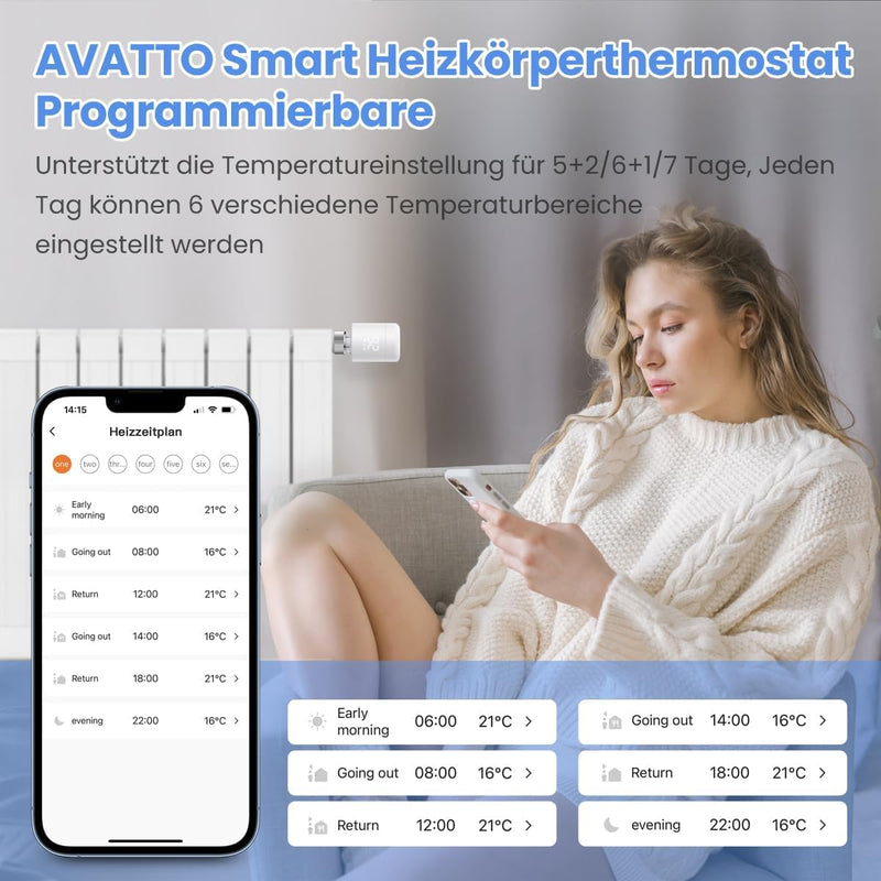 AVATTO Zigbee Thermostat Heizung, Smart Heizkörperthermostat, Programmierbar Heizungsthermostat Unte