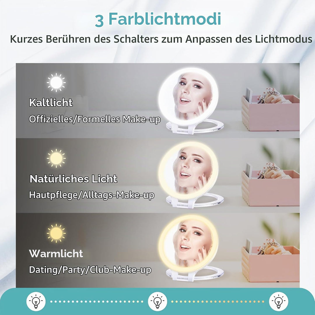 B Beauty Planet Kosmetikspiegel mit Beleuchtung 20fach,doppelseitiger 1x/20x kompaktspiegel,mit vers