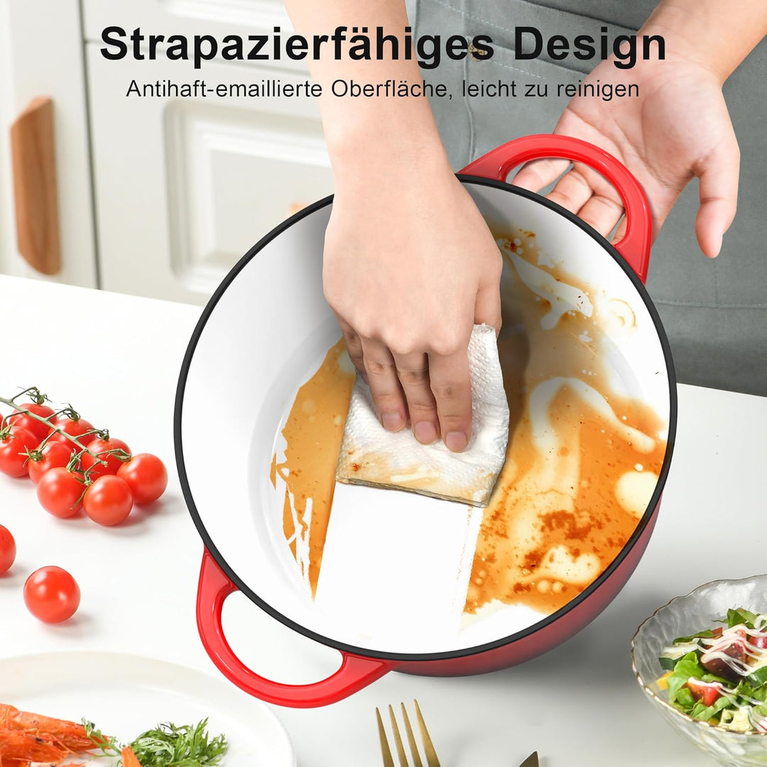 Gusseisen Topf Brotbackform - 26cm Schmortopf Emaille Gusseiserner mit Deckel, Gusseisentopf Brot Ba