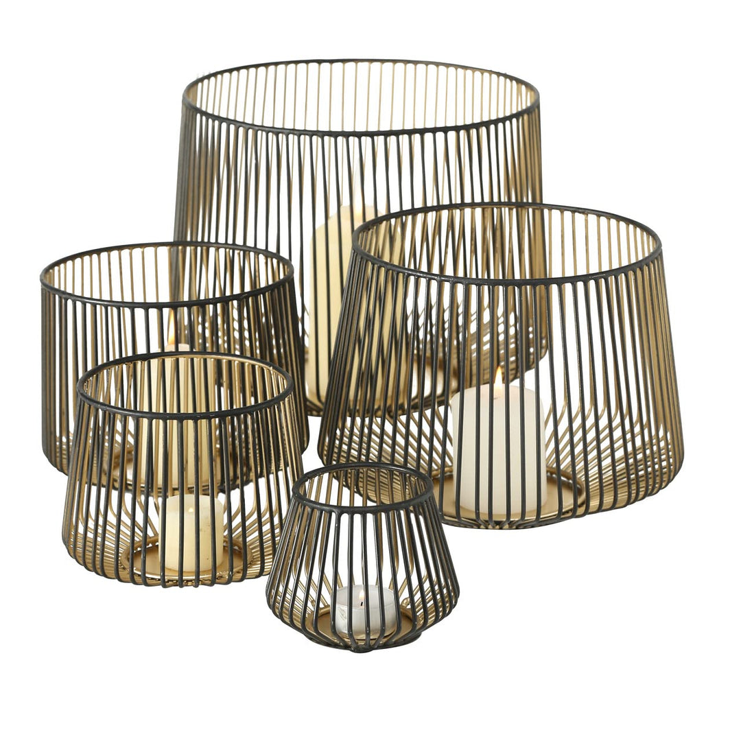 Windlicht Kerzenhalter Eisen schwarz Gold H 10-22 cm XXL 5er Set, Set