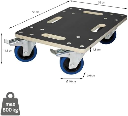 Möbelroller bis 800 kg Tragkraft - aus 18 mm Multiplex Holz mit Rutschfester Siebdruckplatte & 4 Len