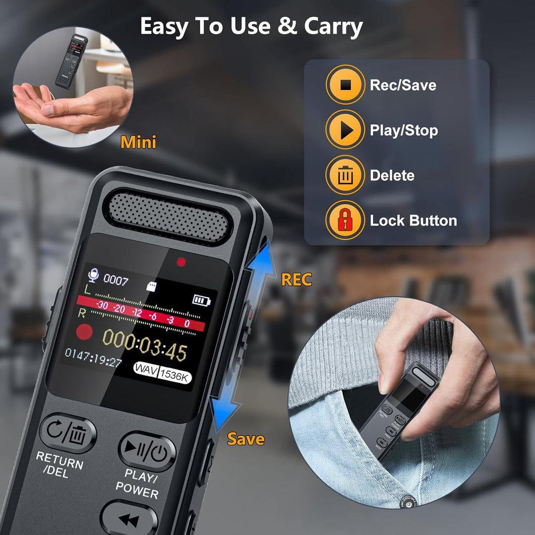 96GB Diktiergerät Digitale mit Spracherkennung, Ponovo Aufnahmegerät 100 Std Kontinuierliche Aufnahm