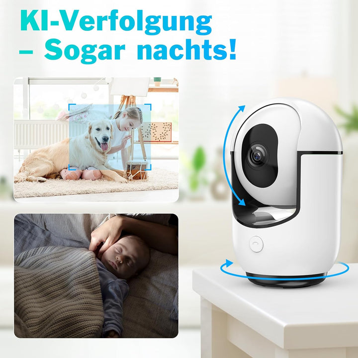 360° Überwachungskamera für den Innenbereich, 2K-Kamera, Nachtsicht, Überwachungskamera innen mit PI