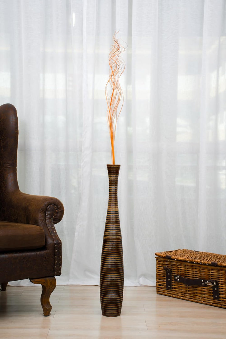Leewadee Grosse Bodenvase für Dekozweige hohe Standvase Design Holzvase, Holz, 70 cm, Braun 70 cm Br