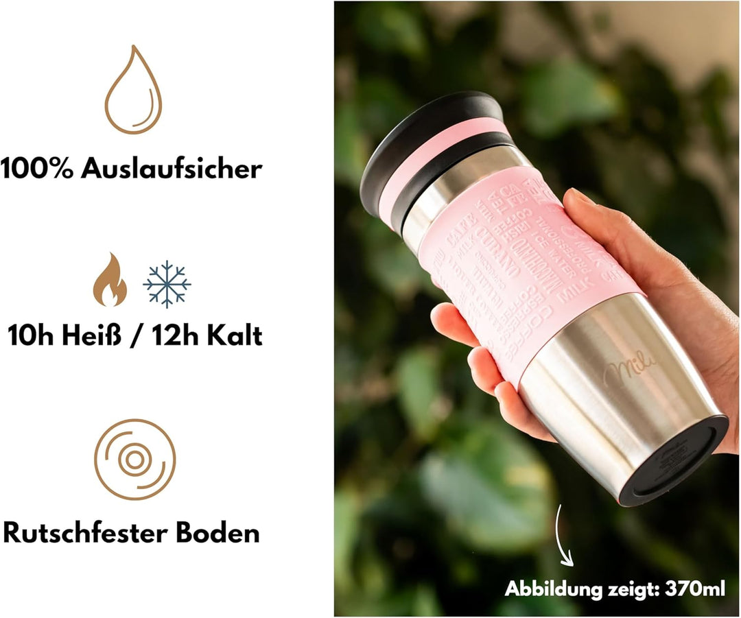 Milu Thermobecher 370ml 450ml Isolierbecher Kaffeebecher to go - 100% Auslaufsicher - Trinkbecher au
