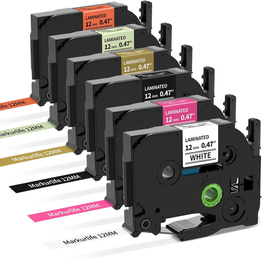 6x Markurlife TZe Schriftband 12mm Kompatibel mit Brother P-Touch Bänder TZe-231 12mm 0,47 laminiert