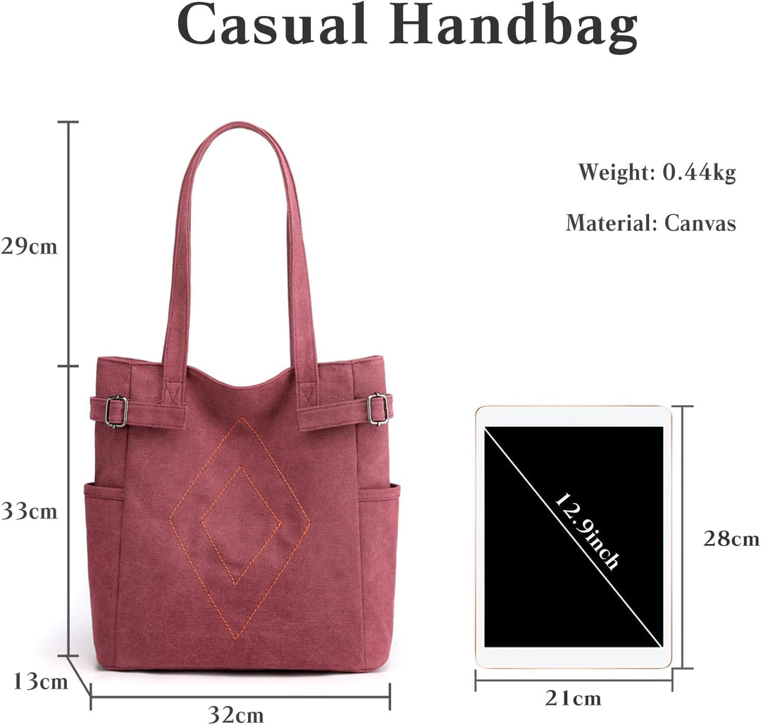 PORRASSO Damen Schultertasche Canvas Tote Bag Handtasche Mädchen Praktische Henkeltasche für Schule