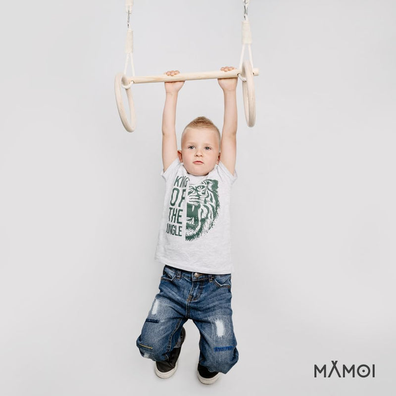 MAMOI® Turnringen Trapez Schaukel 2 in 1 Multifunktions mit Holz Ringe Trapez zum aufhängen bis 50kg