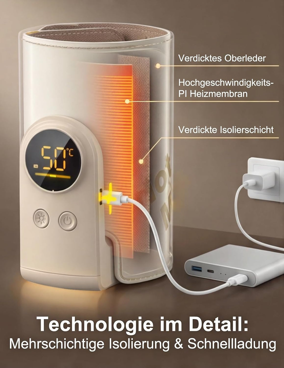 Drahtloses Milchwärmer, mit LED Temperaturdisplay 8000mAh Flaschenwärmer Baby Unterwegs 6 stufige Sc