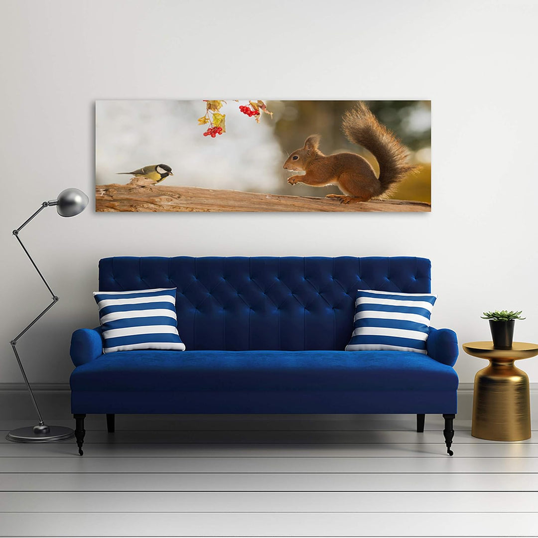 Feeby. Leinwandbild, Bilder, Wand Bild, Wandbilder, Kunstdruck 150x50 cm, EICHHÖRNCHEN, NATUR, BRAUN