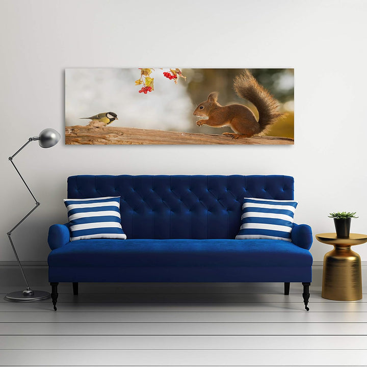 Feeby. Leinwandbild, Bilder, Wand Bild, Wandbilder, Kunstdruck 150x50 cm, EICHHÖRNCHEN, NATUR, BRAUN