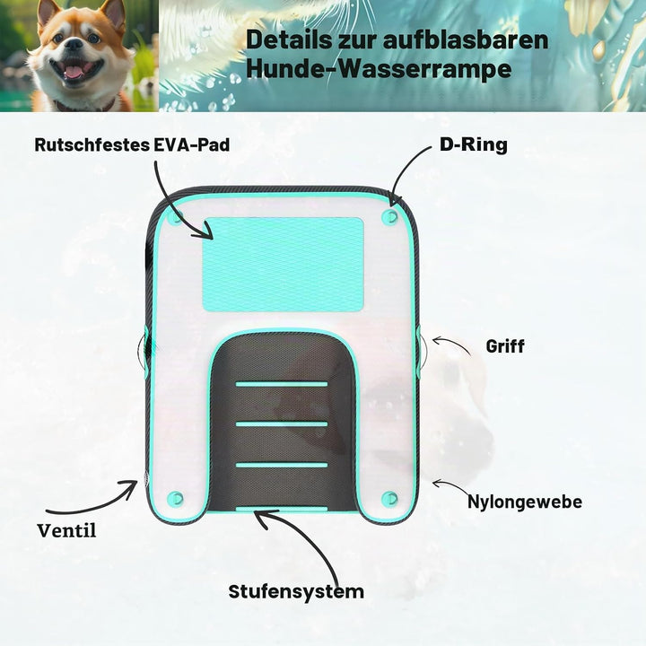 Hunderampe Aufblasbare Hunde Wasserrampe, Hundeboot Rampe Schwimmende Dock Leiter für Pool, Boot, Se