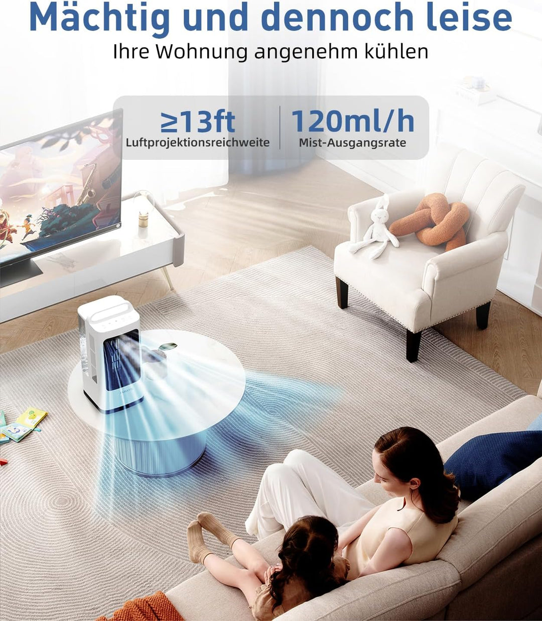 Klimaanlage Mobil, 3-in-1 Mobile Klimaanlage, Ventilator mit Wasserkühlung 1700ml Wassertank, Air Co