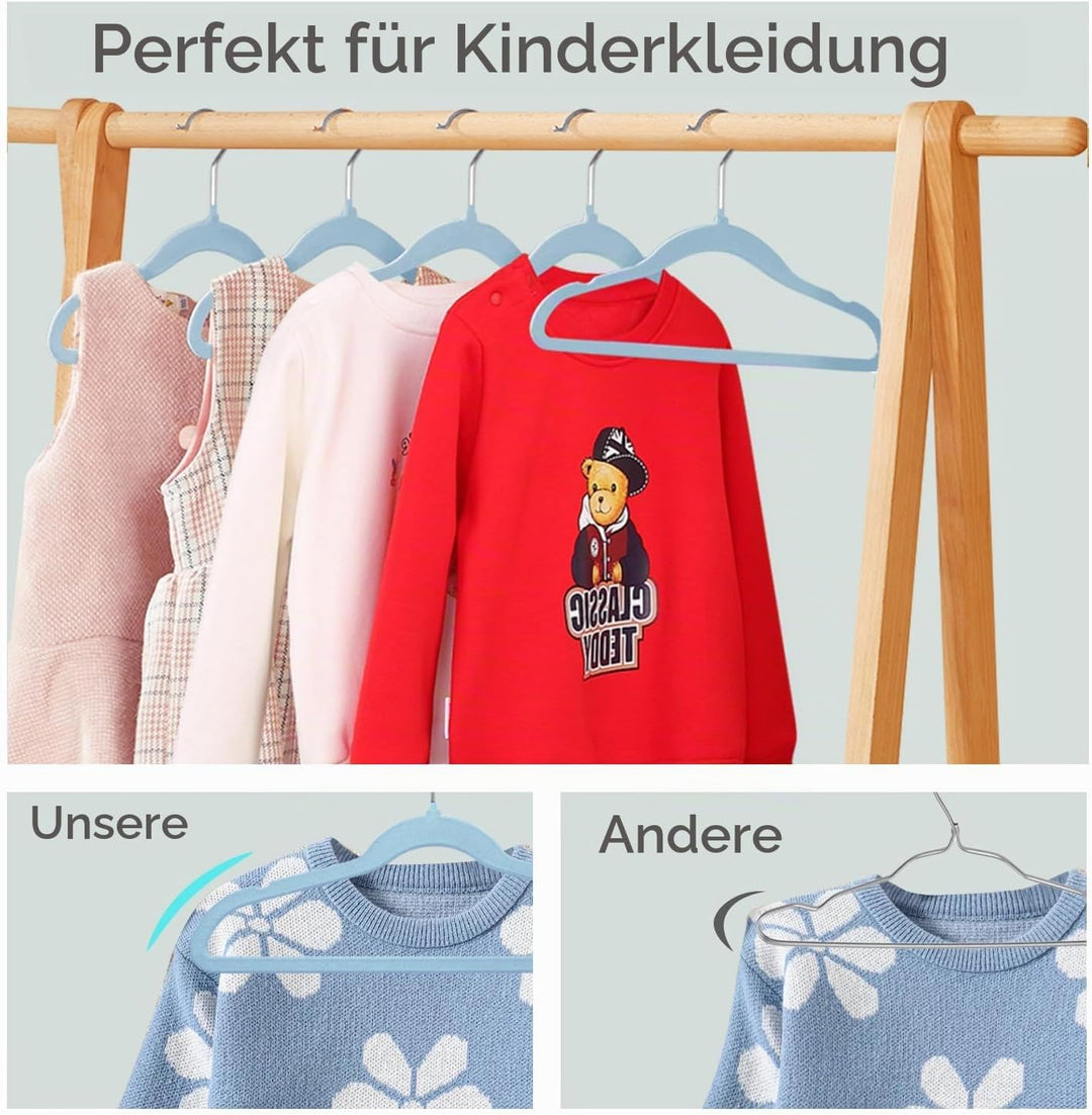 ManGotree 35cm Kinder Samt Kleiderbügel, Ultradünne Kinderkleiderbügel mit 360° Drehbarem Haken, rut