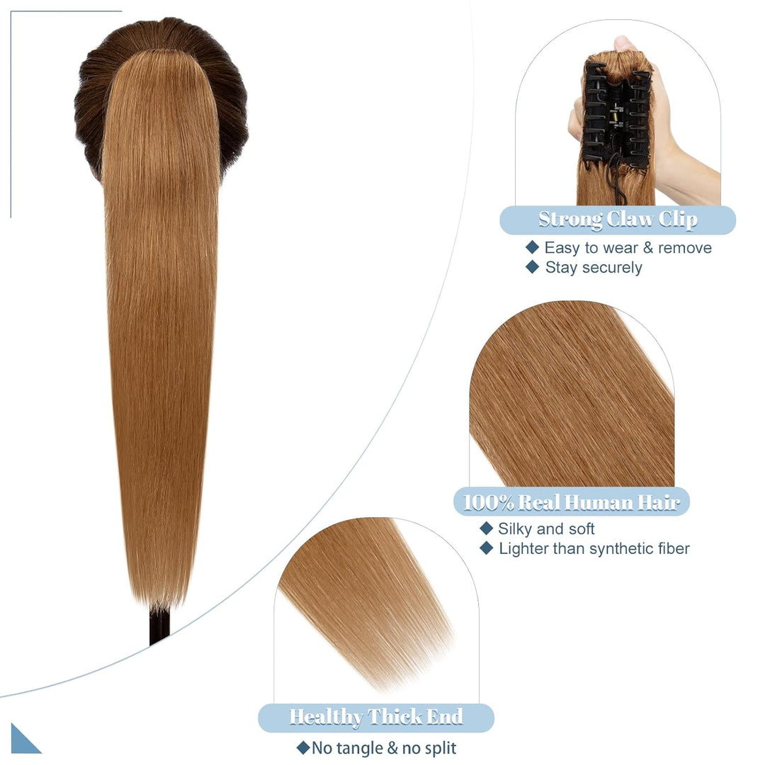 SEGO Ponytail Extension Echthaar mit Klammer Pferdeschwanz Zopf Clip in Haarteil Haarverlängerung 10