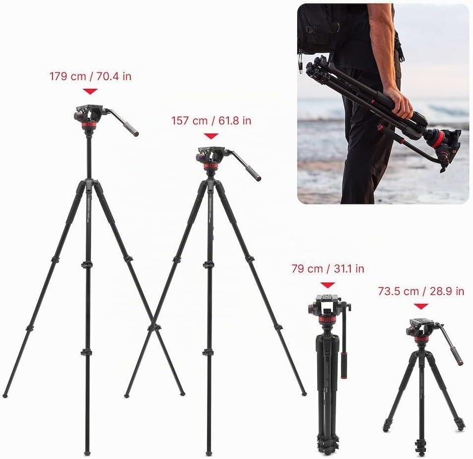 Manfrotto 055 Video-Stativ mit 502 Video-Fluid-Kopf, Aluminium, professionelles Schwerlast-Stativsys