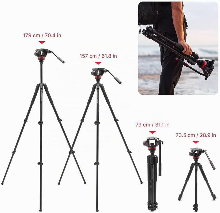 Manfrotto 055 Video-Stativ mit 502 Video-Fluid-Kopf, Aluminium, professionelles Schwerlast-Stativsys