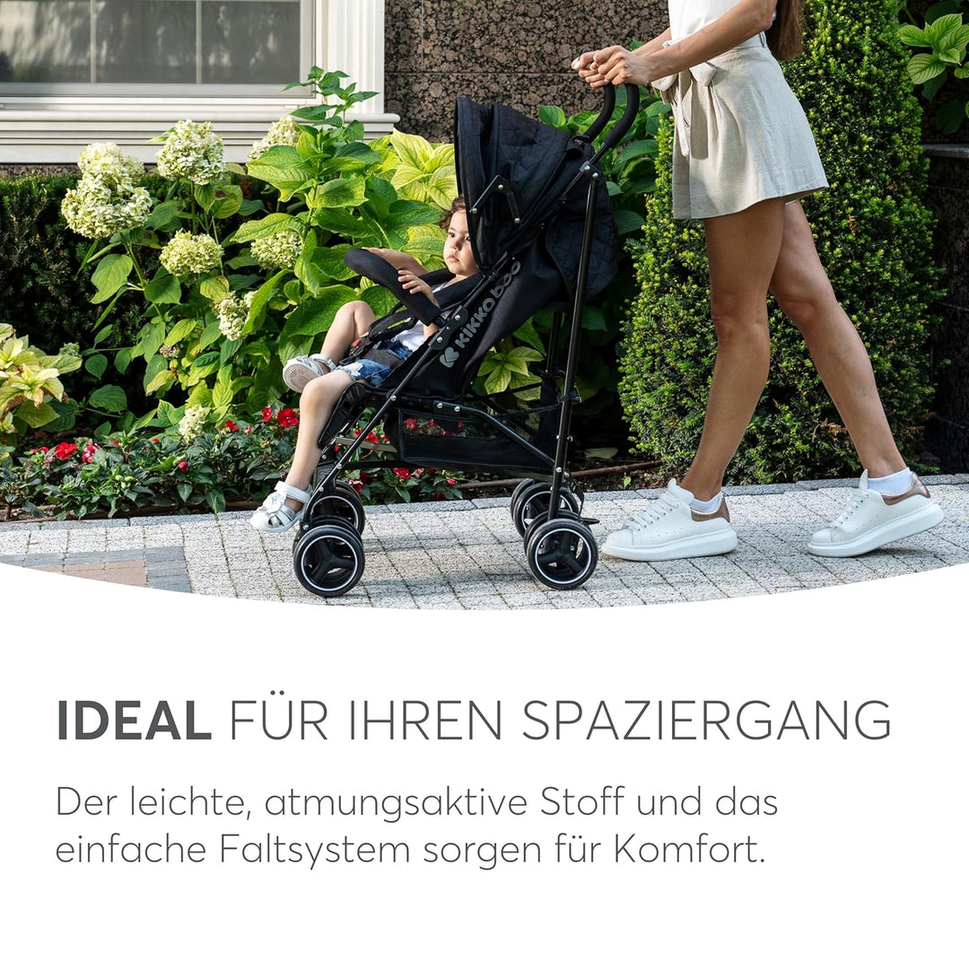 KikkaBoo BEETLE Kinderwagen, Kinderwagen bis 22 kg, faltbar, leicht, kompakt, Schwarz, Schwarz