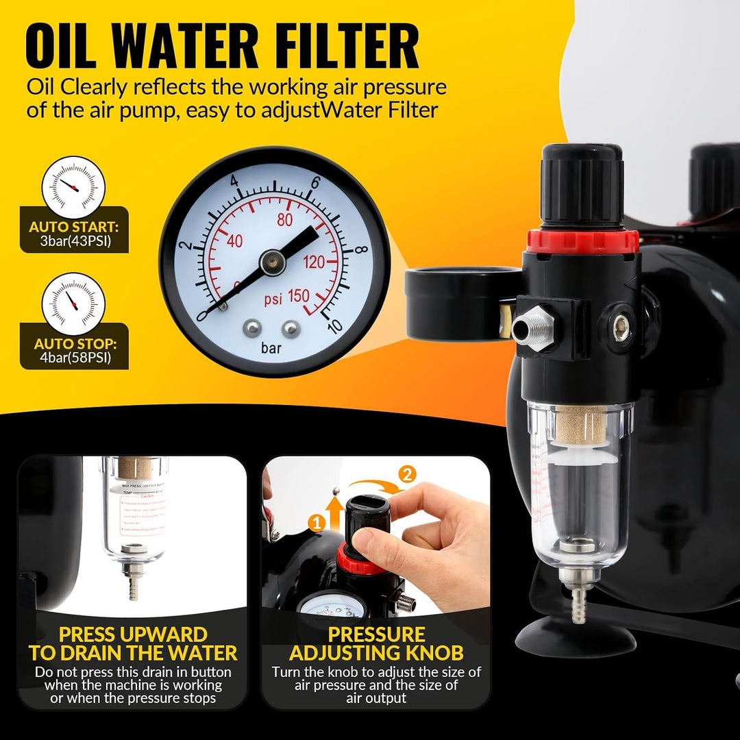 Airbrush-Kompressor mit Lufttank, professionelles Airbrush-Farb-Set mit Manometer, komplette Ausrüst