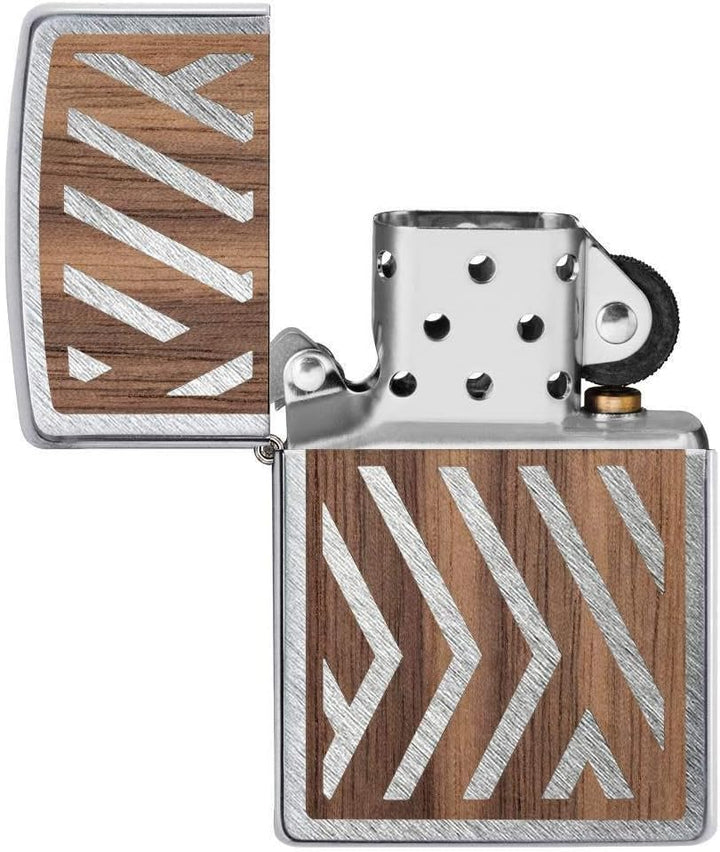 Zippo 29902 Woodchuck Sweep Sturmfeuerzeug, Walnuss-Emblem, Chrom, reguläre Passform